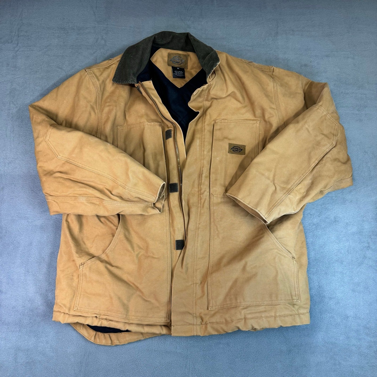 Dickies Mens Quilt Lined Brown Coat Canvas Jacket Corduroy Collar Extra Large XL