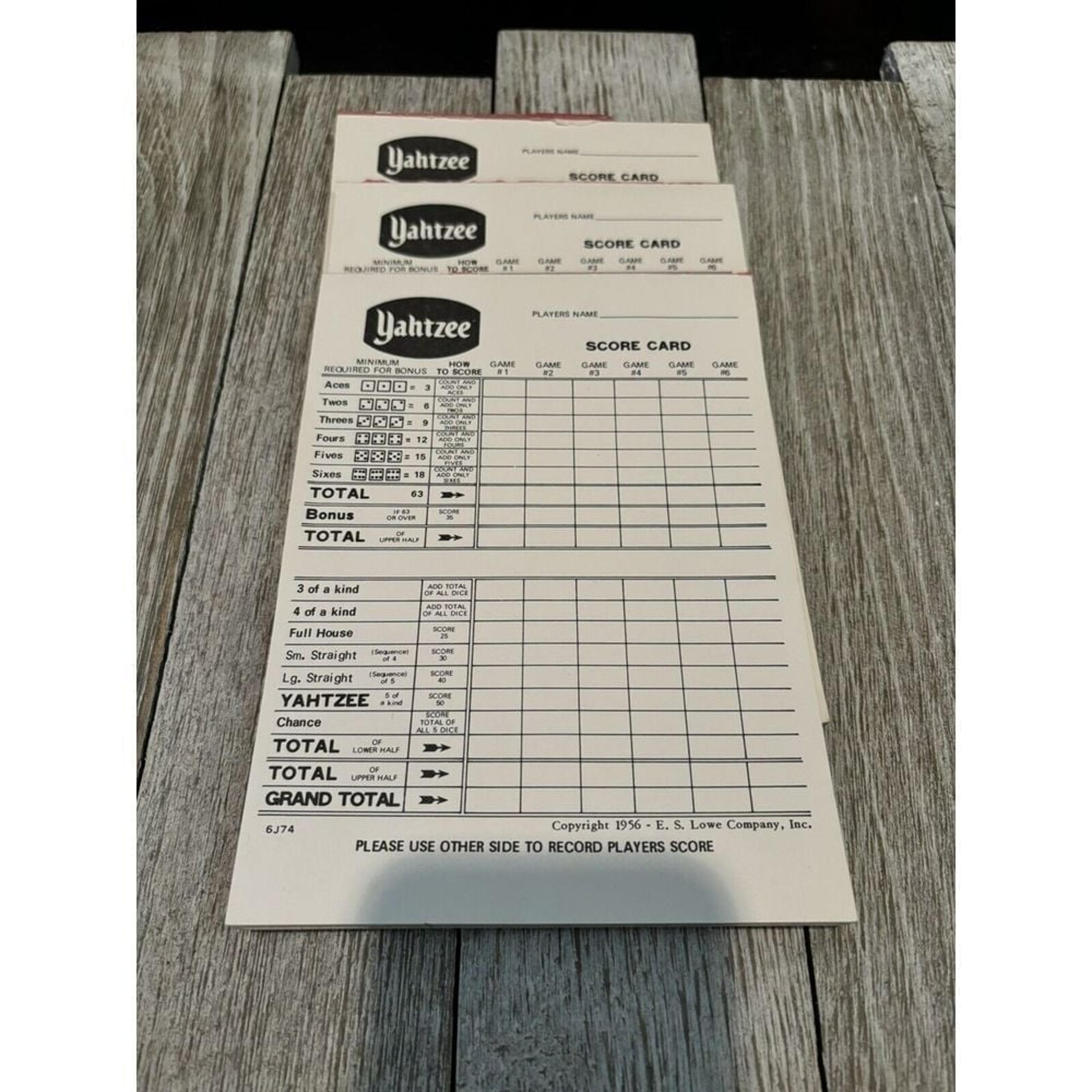 Yahtzee Vintage Game Score Cards 3 Partial Pad 1956 Score Cards Only