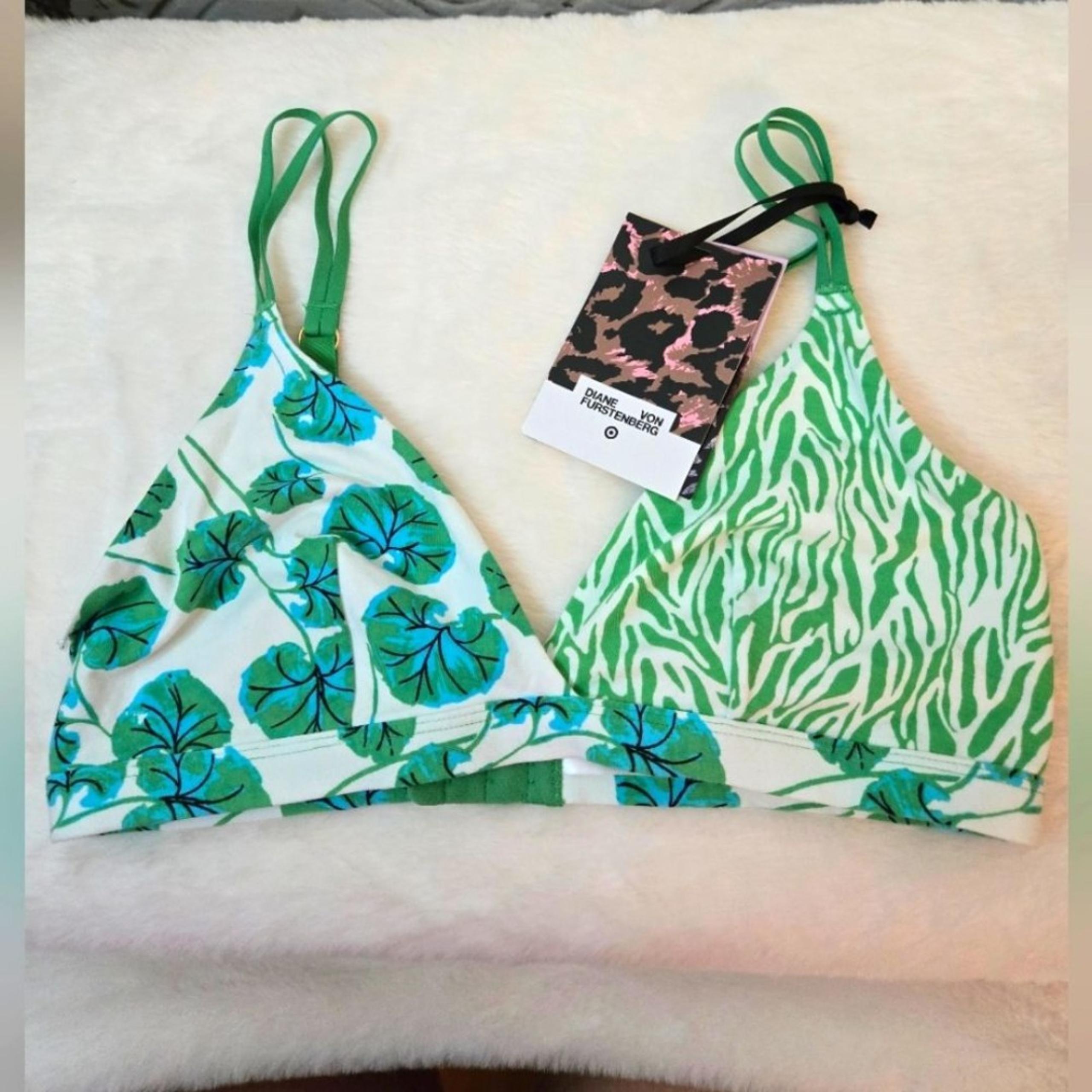 Cotton Stretch Geranium Leaf/Sea Twig Green Bralette Diane Von Furstenberg NEW