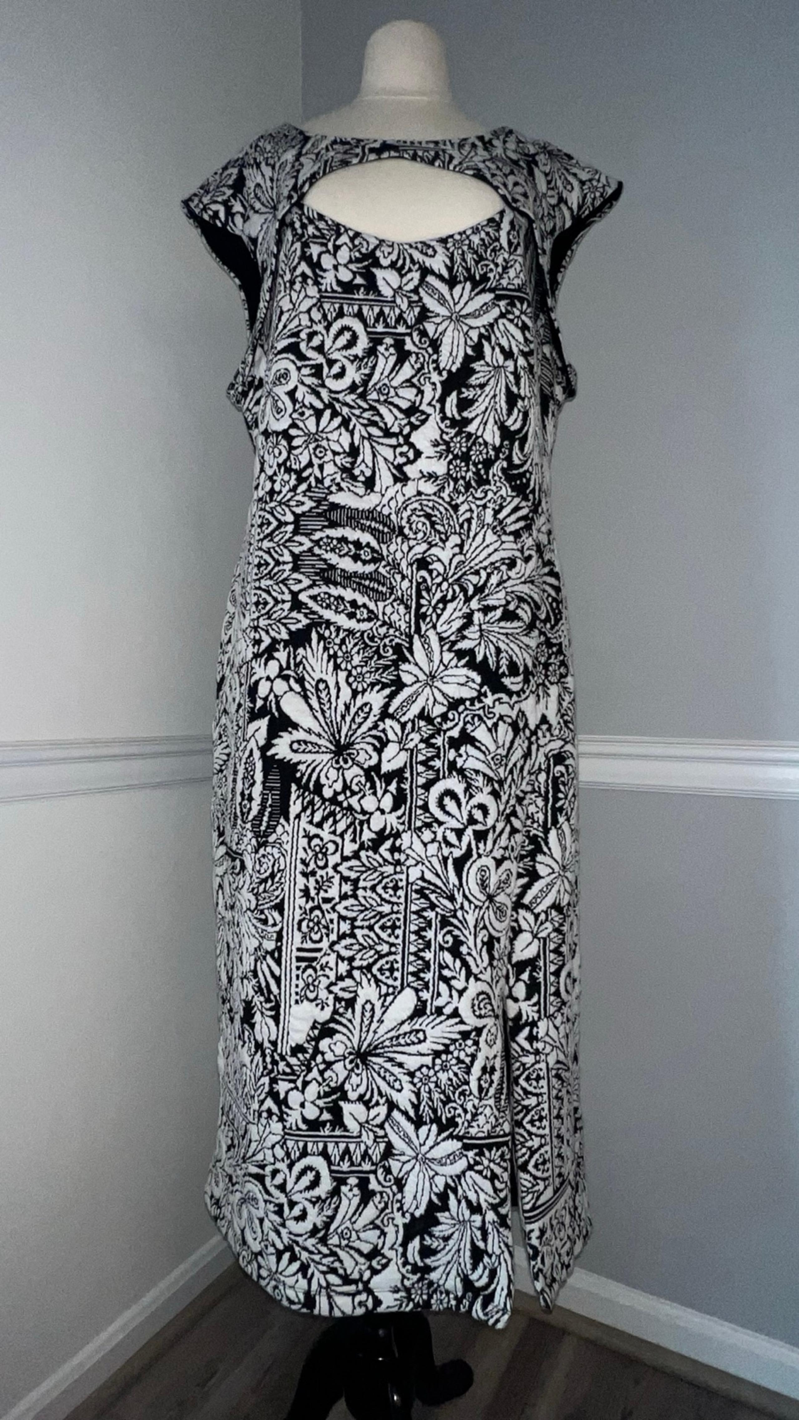 Anthropologie Jacquard Cut-Out Midi Dress $148 Black White XL