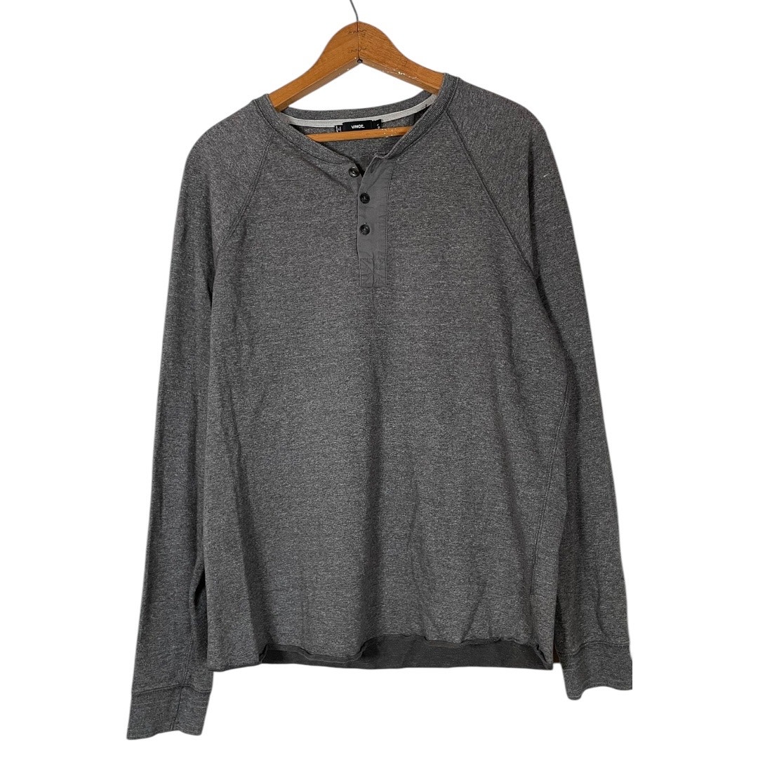 VINCE Gray Long Sleeve Henley Shirt Size: L
