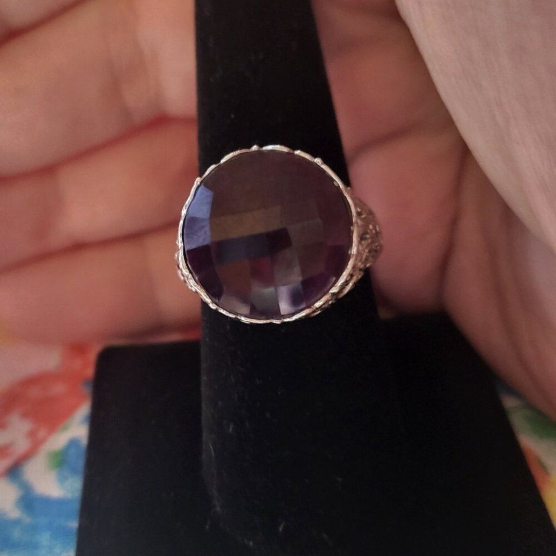 Large Faceted Bali Ruby Sterling Silver Statement Ring