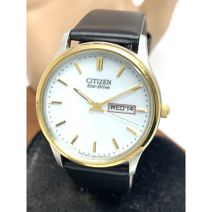 Citizen Men's Watch E101-S058031 Eco-Drive White Dial Day Date Leather Strap