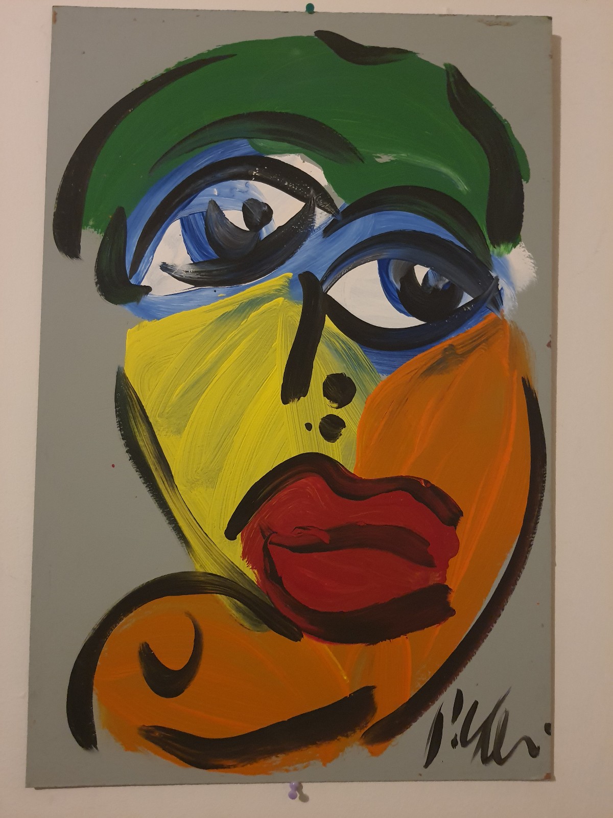 PETER KEIL - SUPERB ABSTRACT FACE PAINTING - 24x16