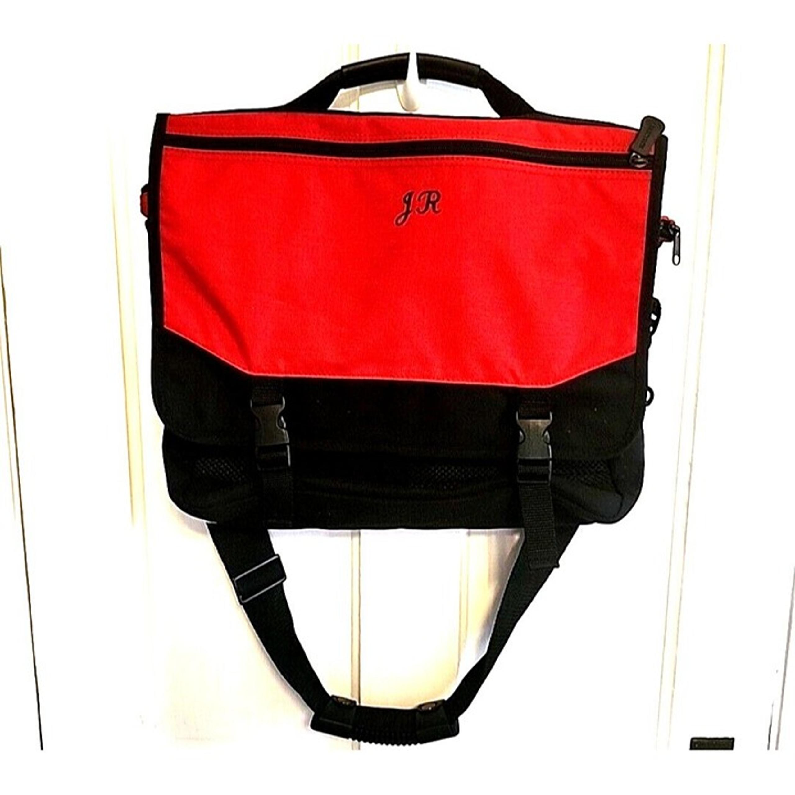 Lands End Red Black Canvas Messenger Bag Tote Shoulder Strap Laptop Computer