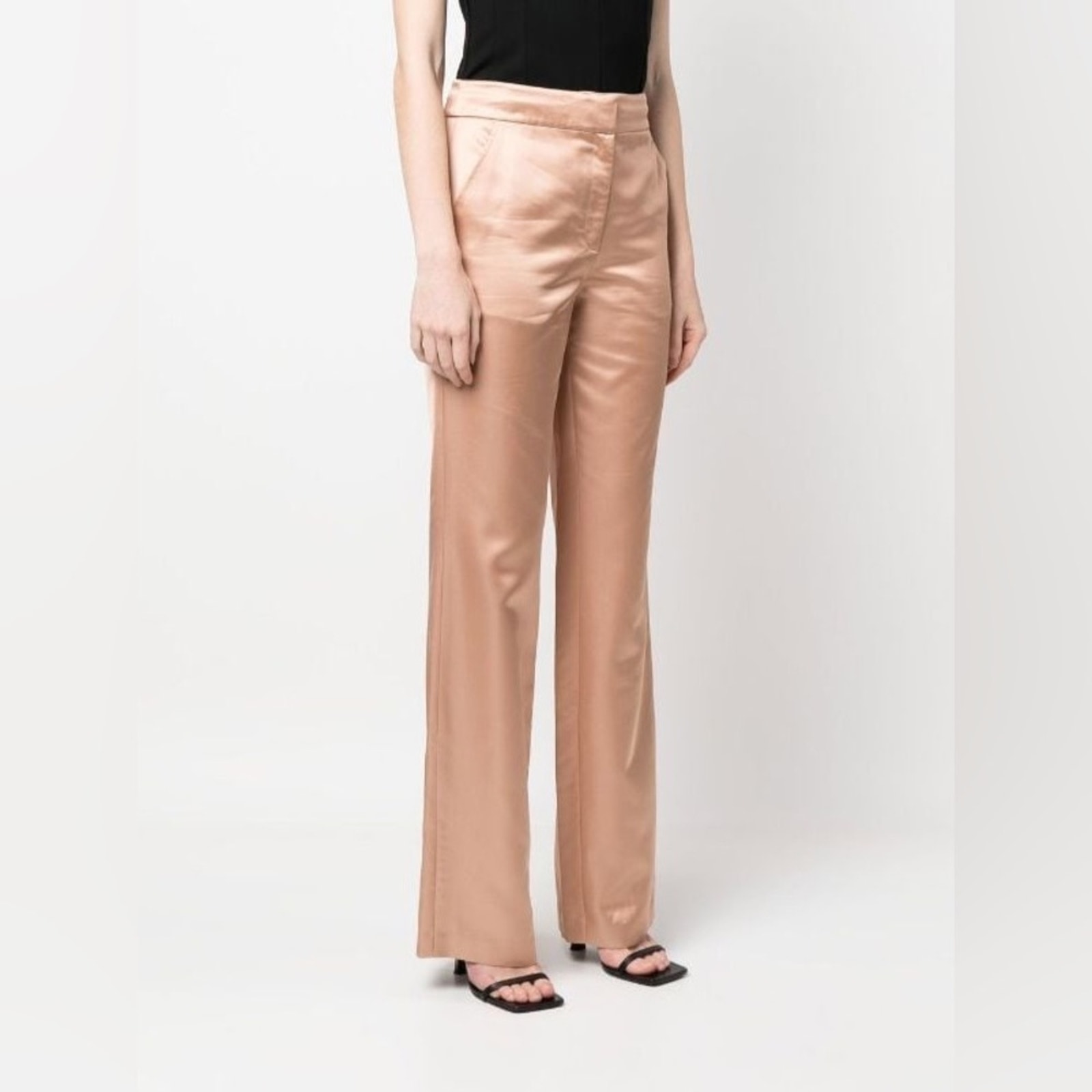 A.L.C Womens Metallic Satin High Rise Straight Leg Ford Viscose Trousers 2