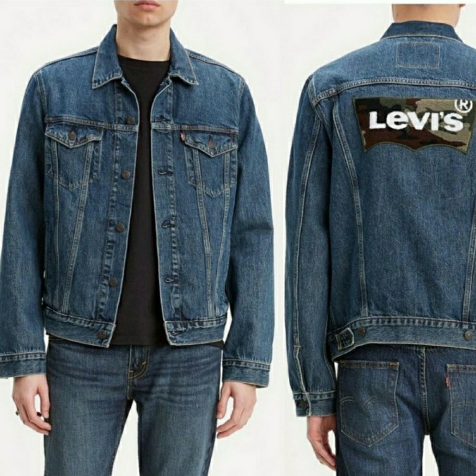 Levi's Trucker Denim Jacket Fort Mason Camo Patch SzS