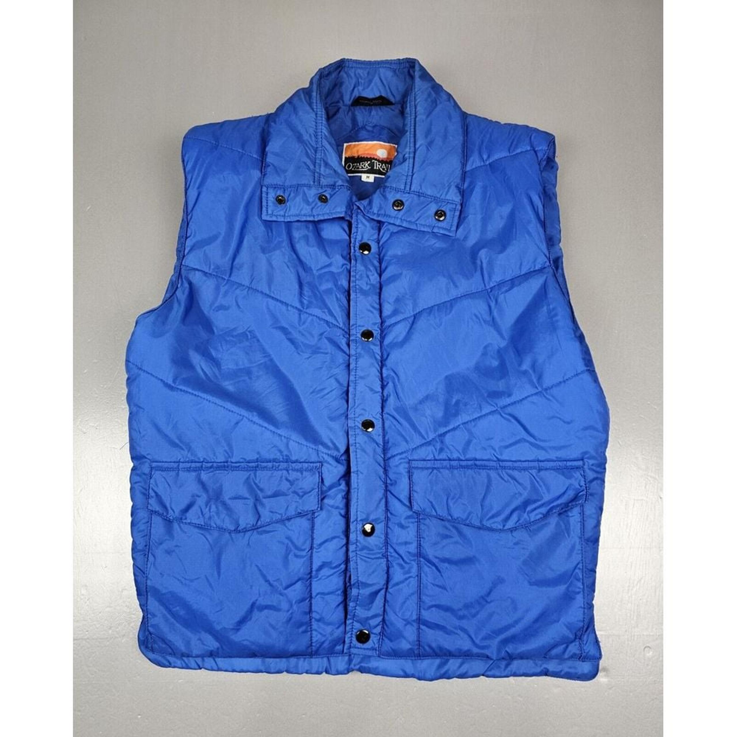 Ozark Trail Puffer Vest Mens Med. Vintage Blue Snap Nylon.
