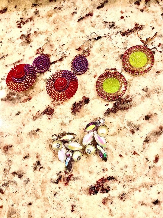 Three pairs of rare vintage and handmade earrings