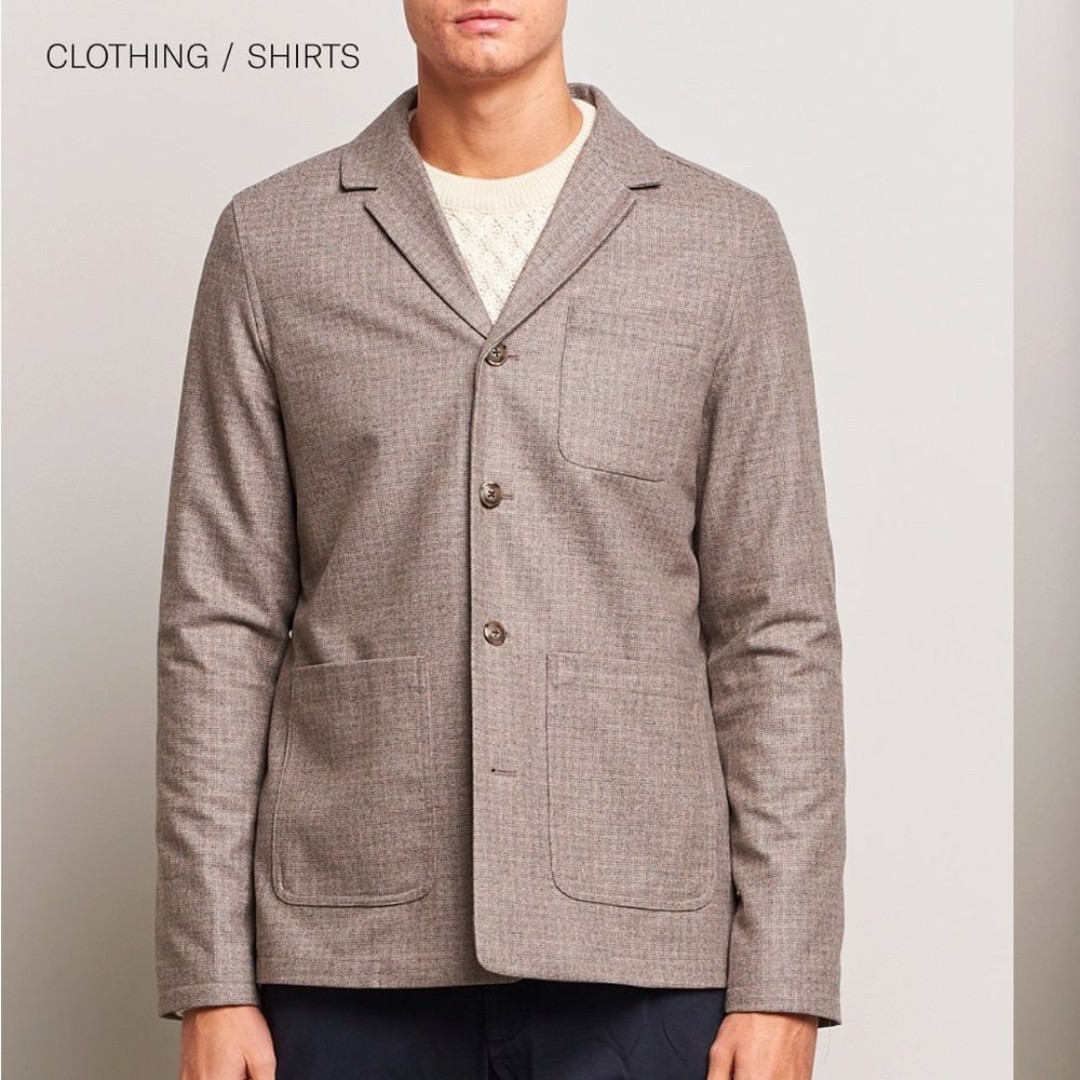 New Mens Eton Wool Cashmere Checked Flannel Overshirt Brown