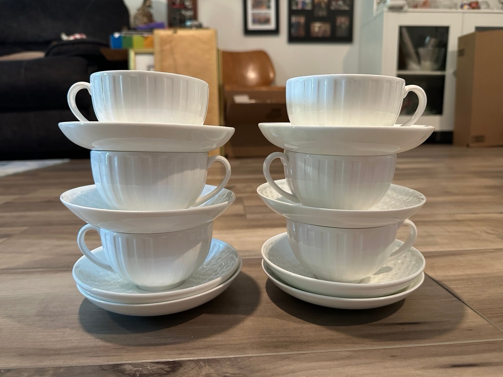 Wedgwood Night and Day White Bone China 6 Cups and 8 Saucers