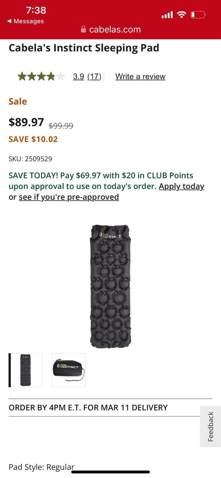 Cabela's Instinct Sleeping Pad