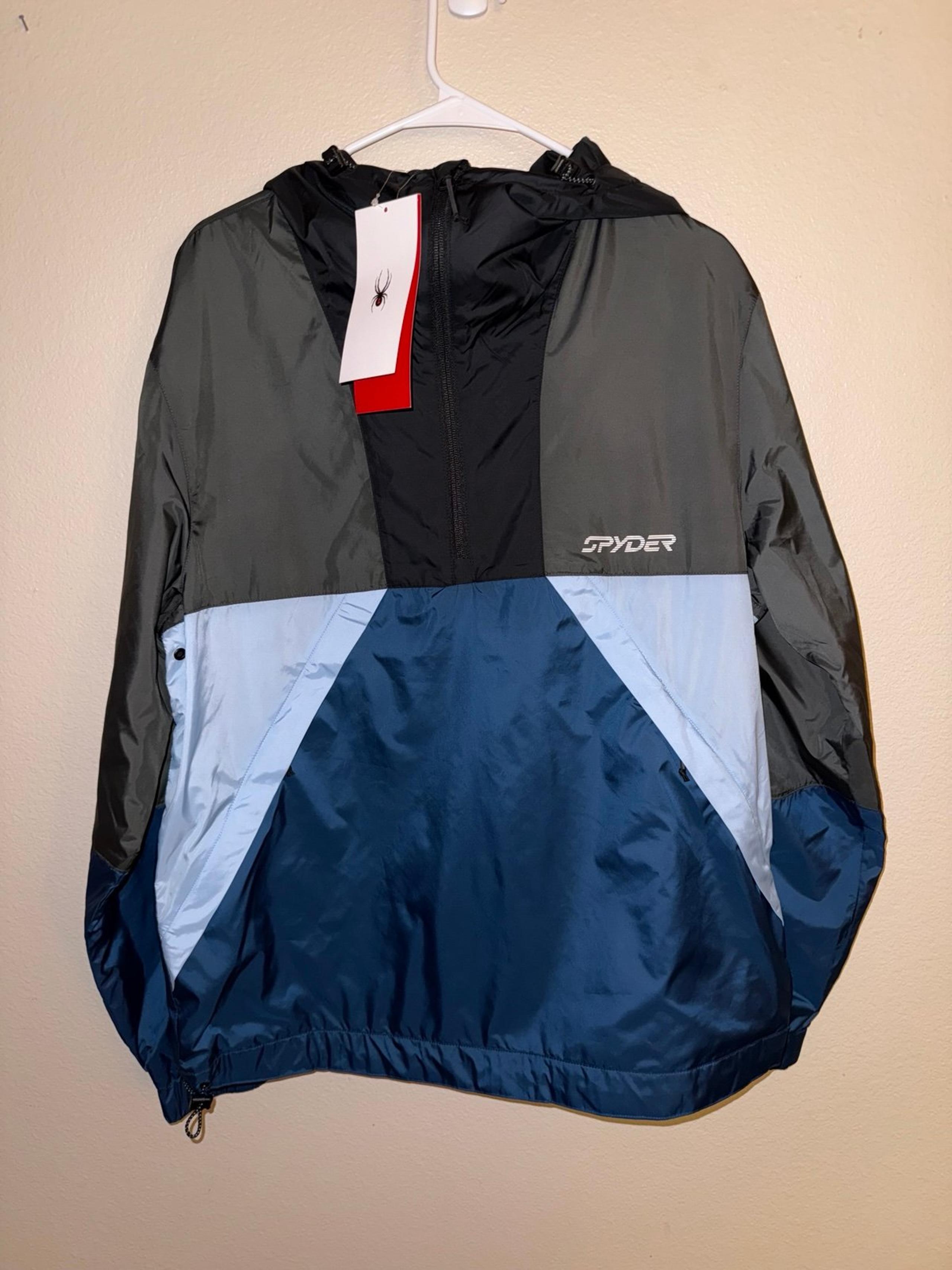 NWT Spyder Belford Windbreaker Anorak Men's Blue and Gray Jacket size Medium