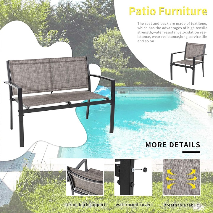 4 Pieces Patio Furniture Set All Weather Textile Fabric Outdoor Conversation Set
