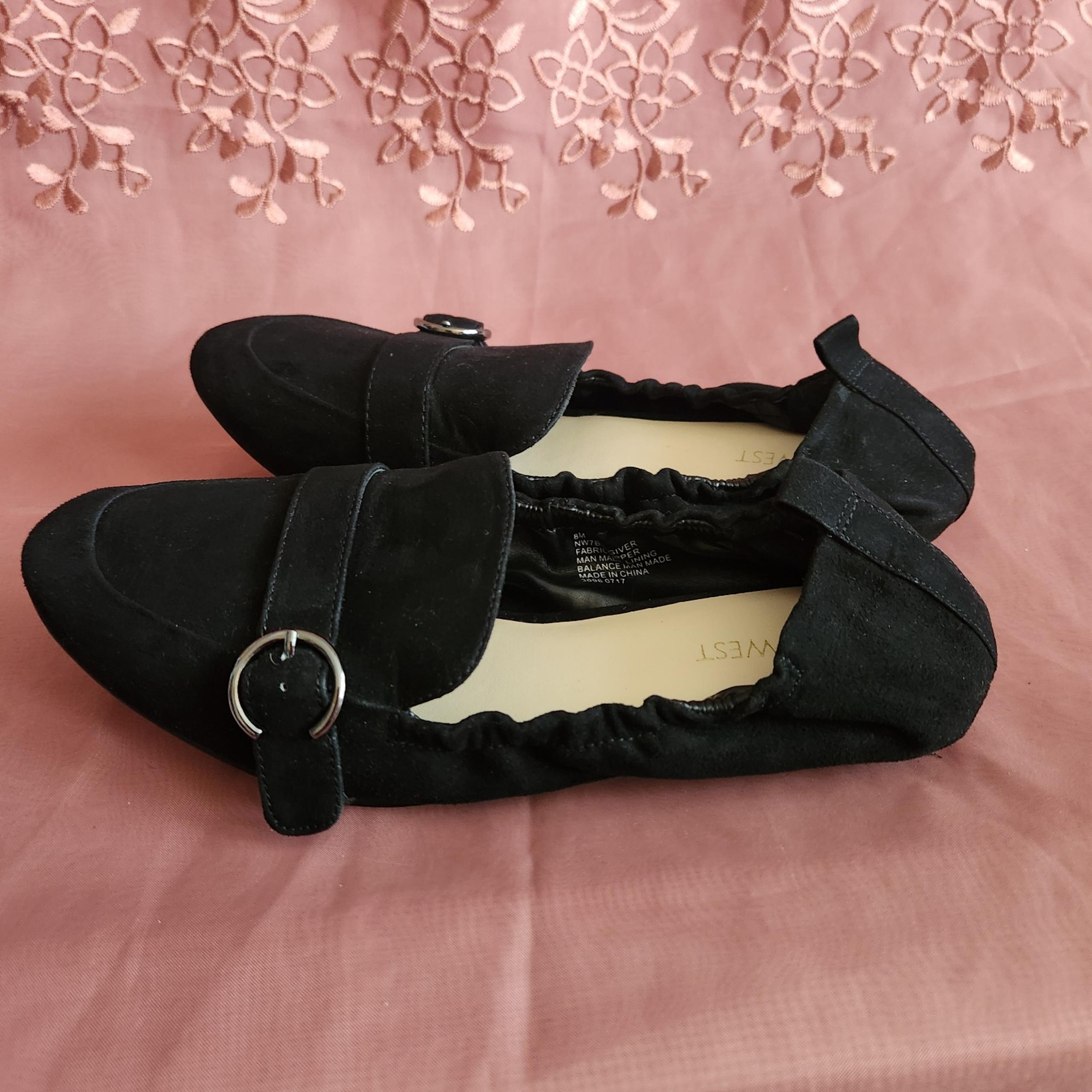 NINE WEST black flexible comfort Slip On ballet flats shoes womens size 8m suede