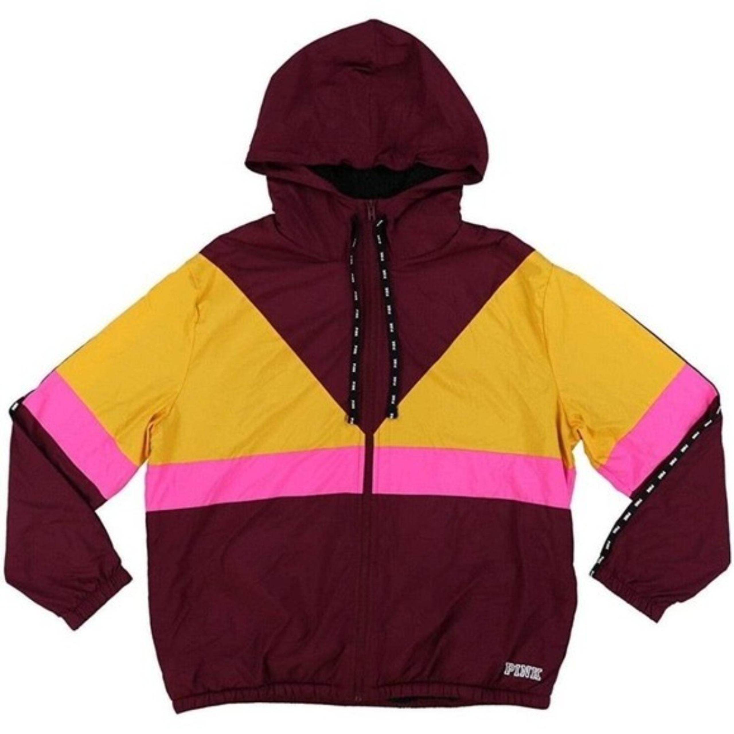Victoria's Secret Pink Jacket Full Zip Sherpa Lined Colorblock Windbreaker
