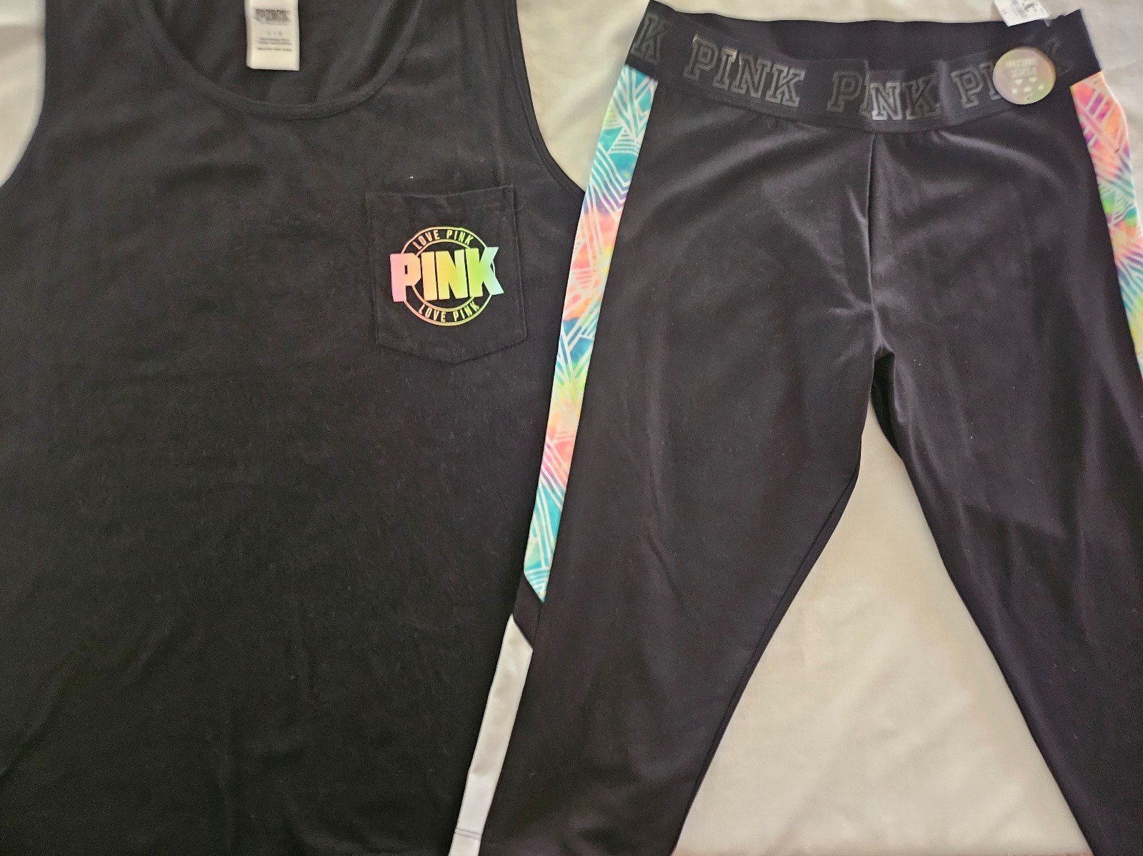 PINK VS VERY HTF Neon Rainbow Crop Outfit, L, 60