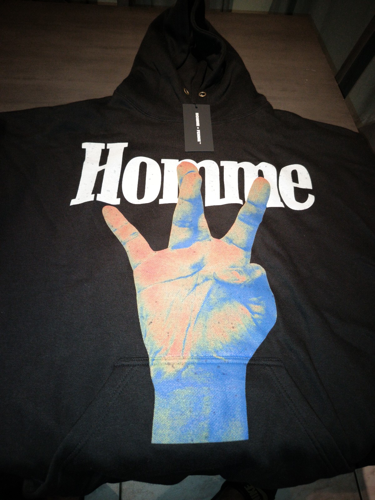 Homme femme XXL men black hoodie twisted finger thermal image