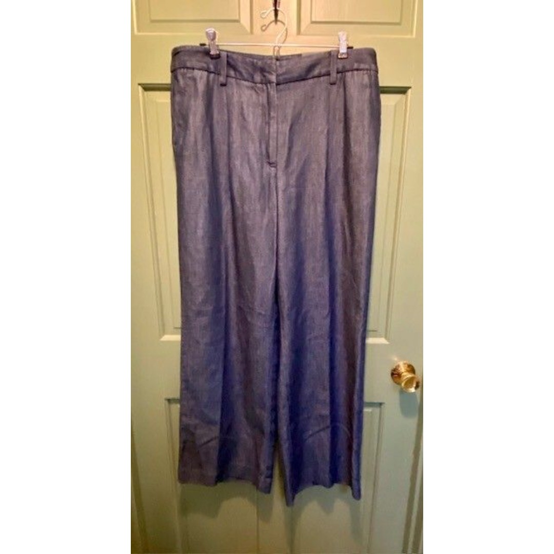 Talbots Petite Sz 14P Blue Weston Pant High Waist Wide Leg Dress Pants Career