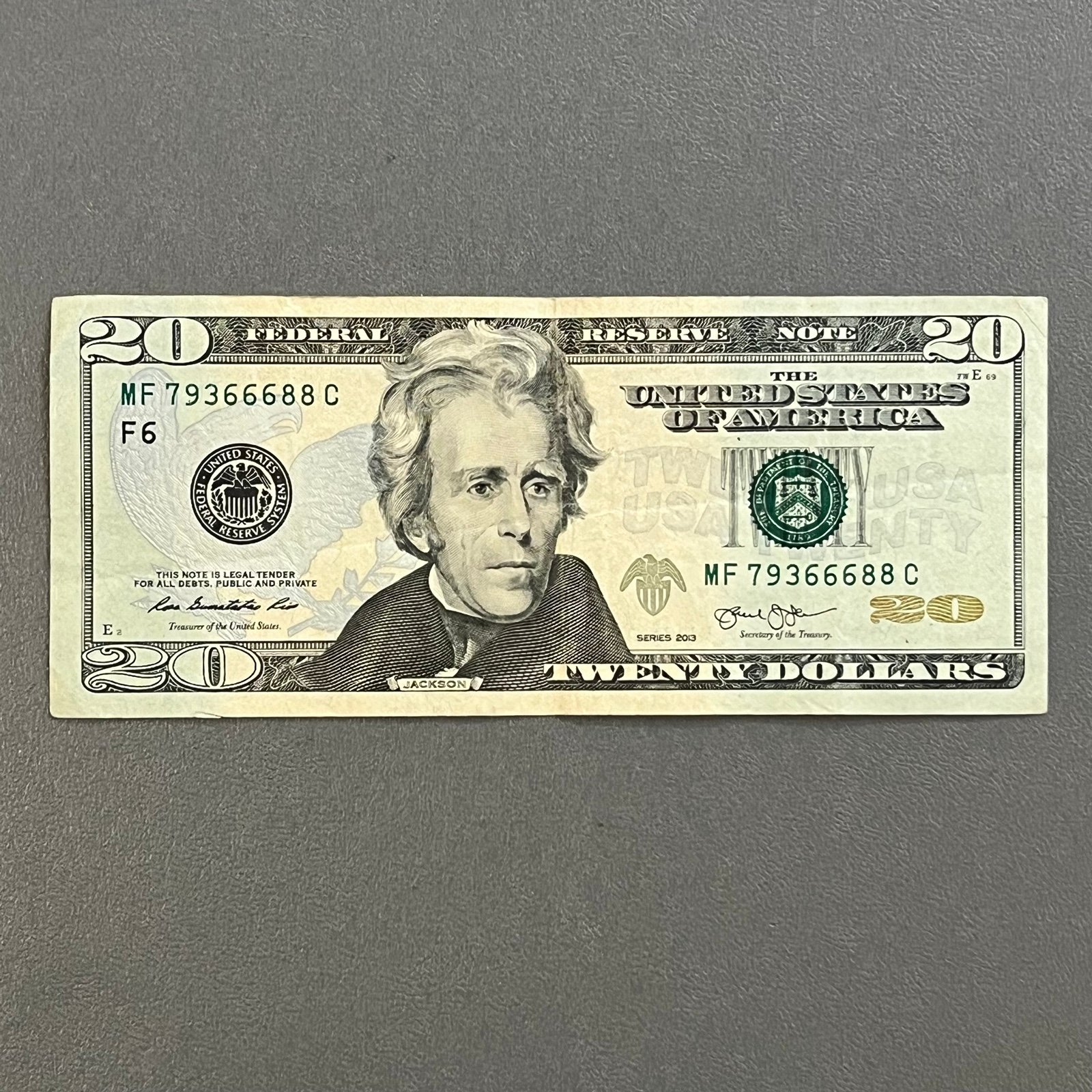 Fancy Serial Number 20 Dollar Bill