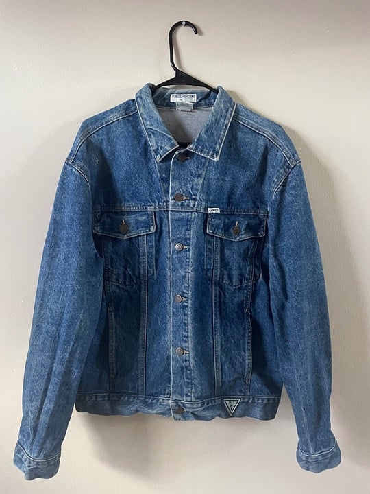 Men's Large Georges Marciano Guess Vintage Denim Jean Trucker Jacket Acid Washed