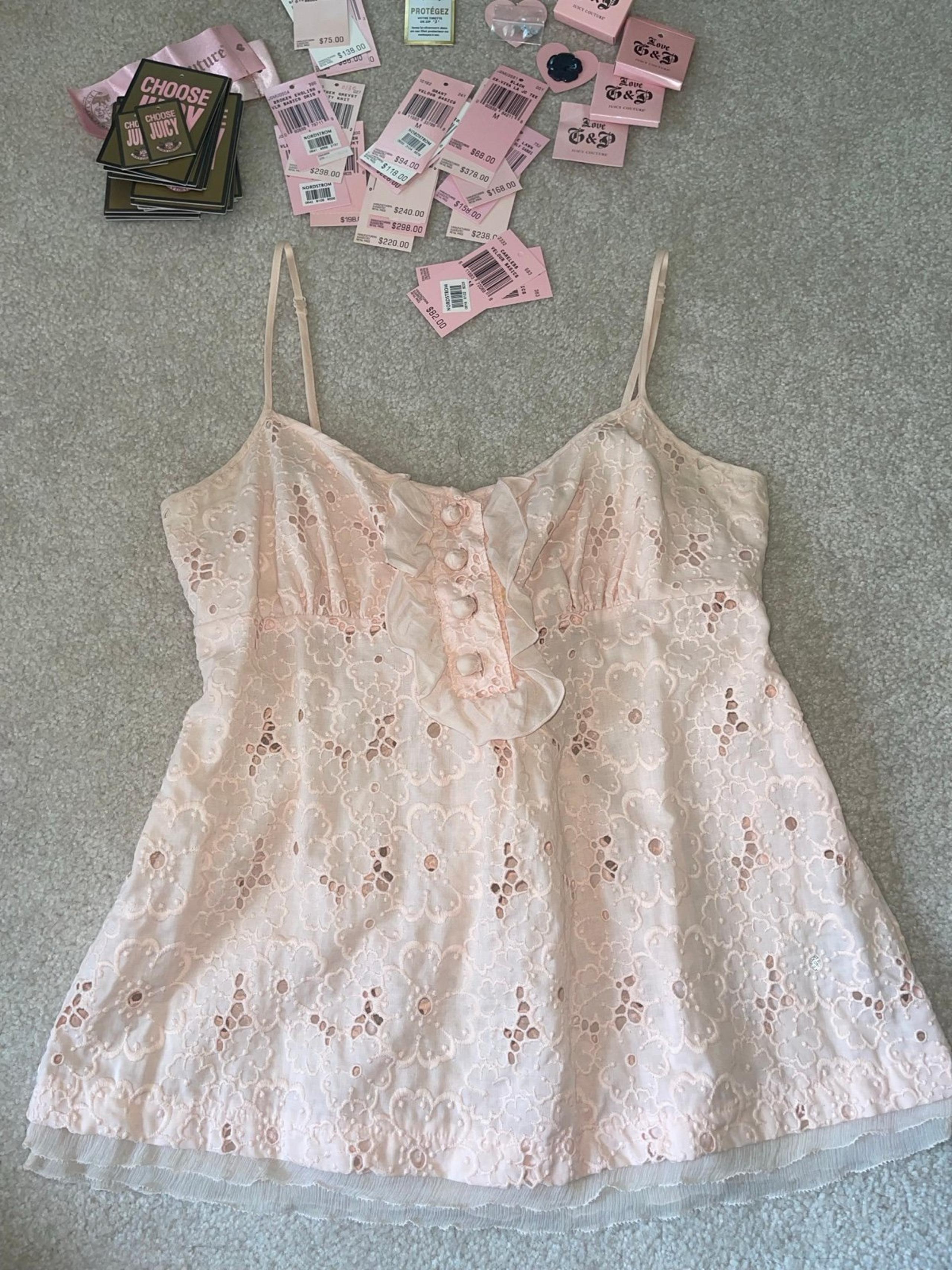Juicy Couture Pink Eyelet Lace Dainty Top with buttons