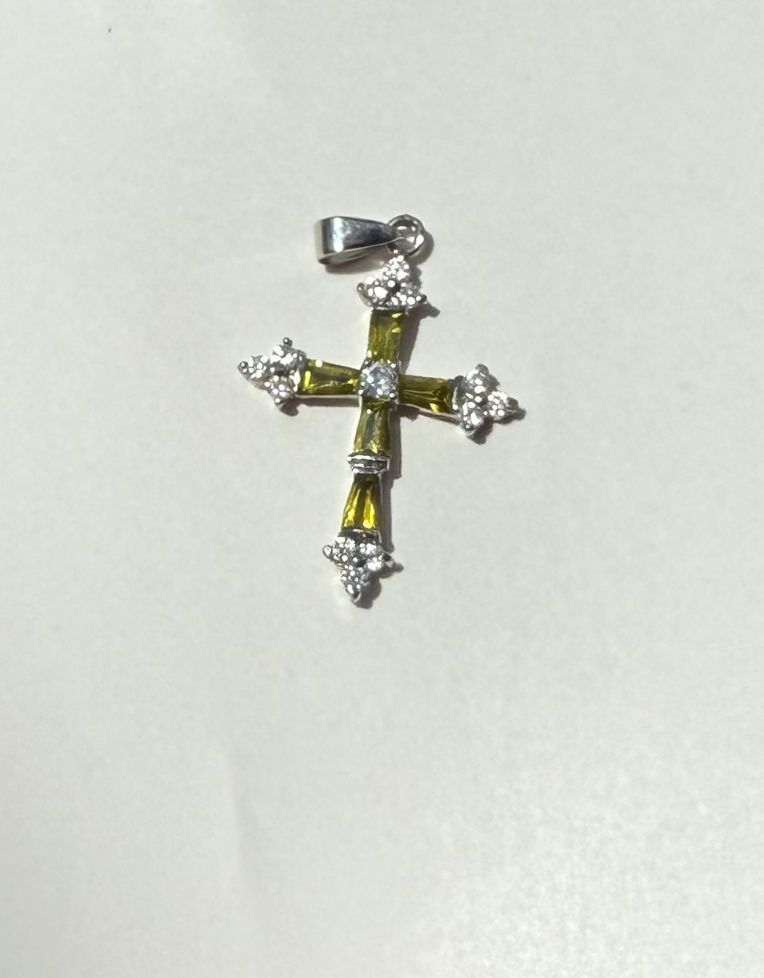 Peridot and Diamond 13KGP Cross Pendant