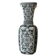 Three Hands Corp. Black and White Asian Influenced Large Vase 15.75 In