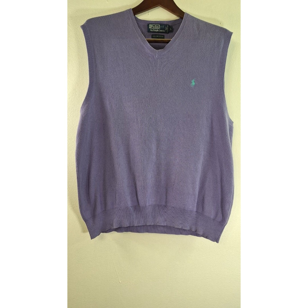 Vtg POLO RALPH LAUREN Soft Knit 100% Pima Cotton Pullover Vest Men Large Preppy