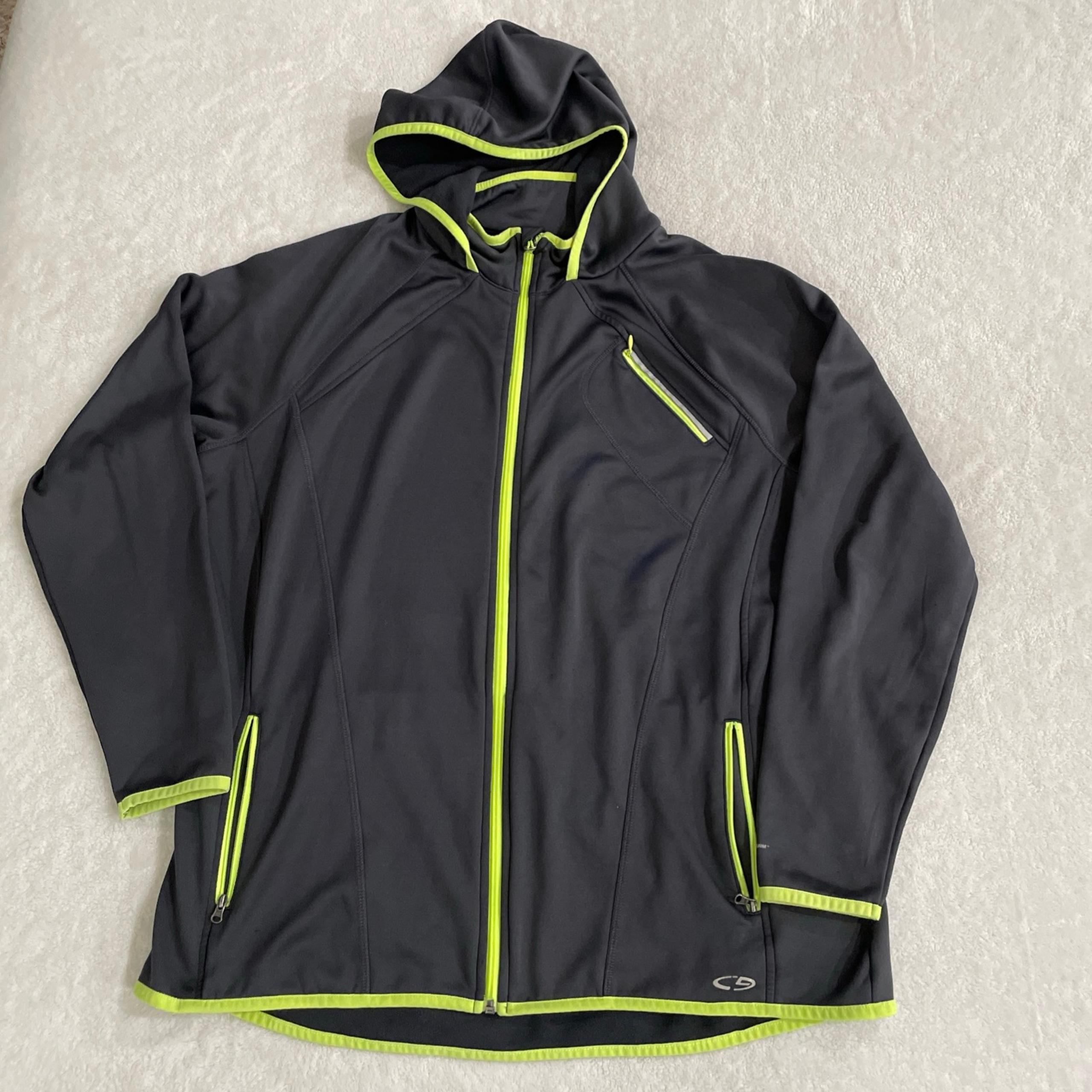 Champion Sweatshirt Hooded Full Zip Up Jacket Fleece Grey-Green Men’s 2XL (B33)