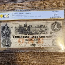 1850s Adrian Michigan 1 banknote