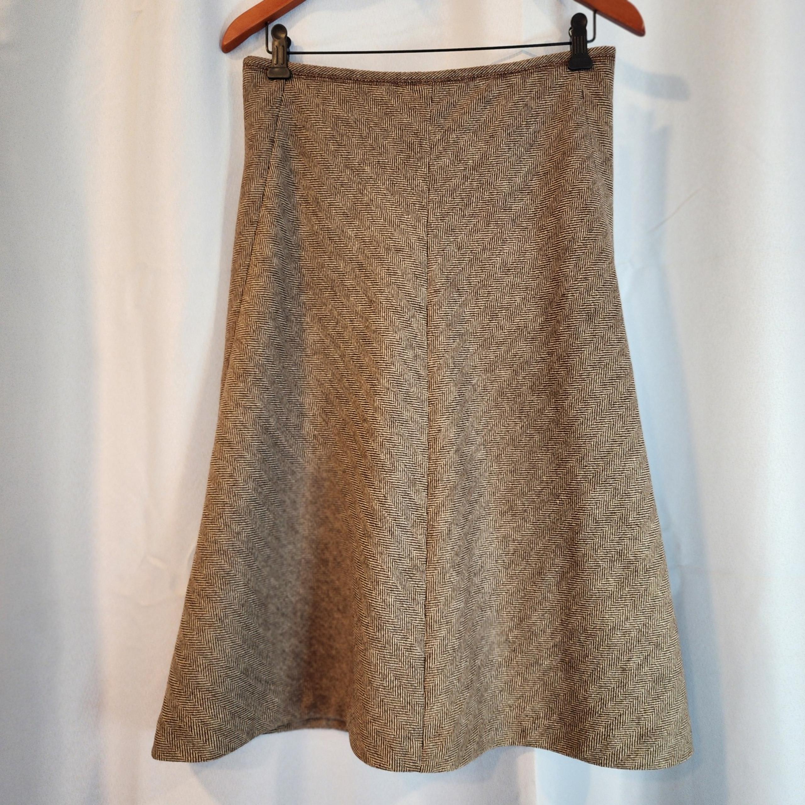 H&M Beige Brown Woolblend Flared Knee Length Fully lined Skirt Womens 8