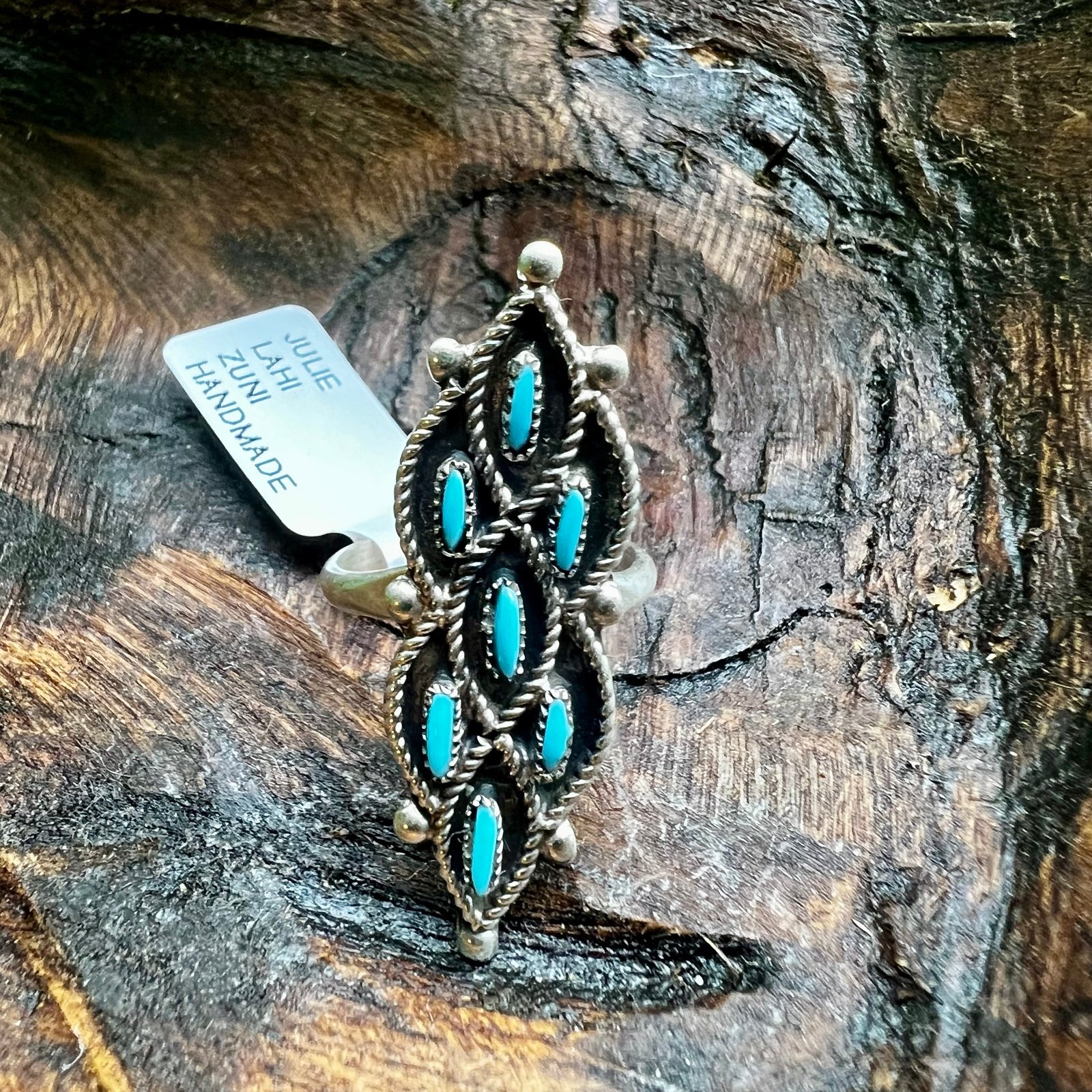 925 Sterling Silver & Kingman Turquoise Zuni Ring By Julie Lahi Size 5.5