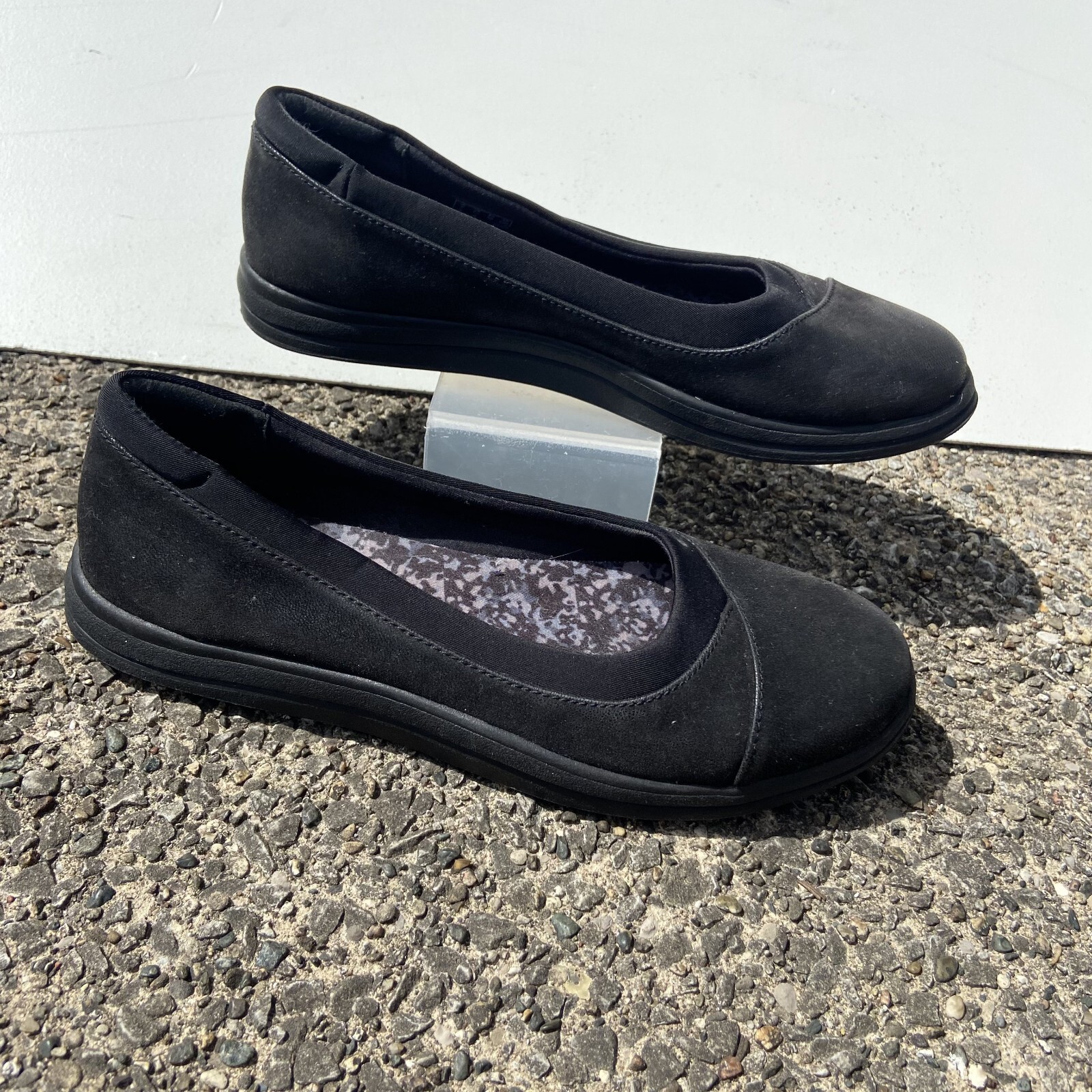 Clarks Womens Sz 7.5 Breeze Ayla Ballet Flat Cloudsteppers Black Synthetic Slip