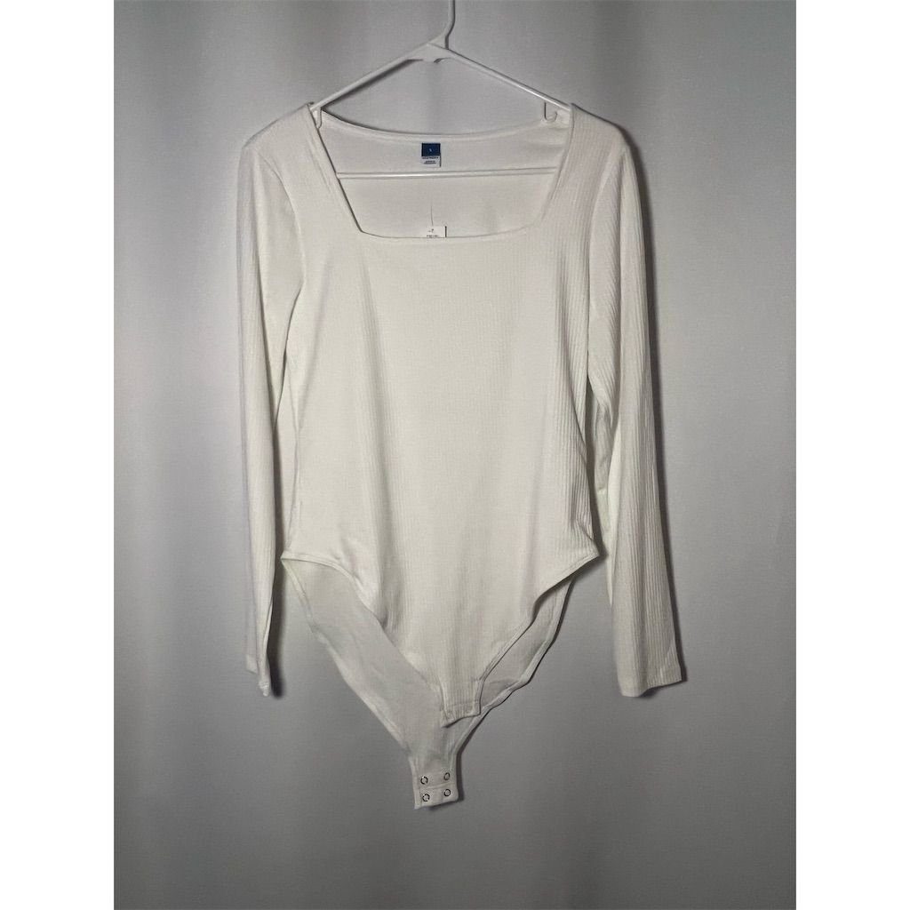 A New Day Women's Long-Sleeve Square Neck Bodysuit White Size L