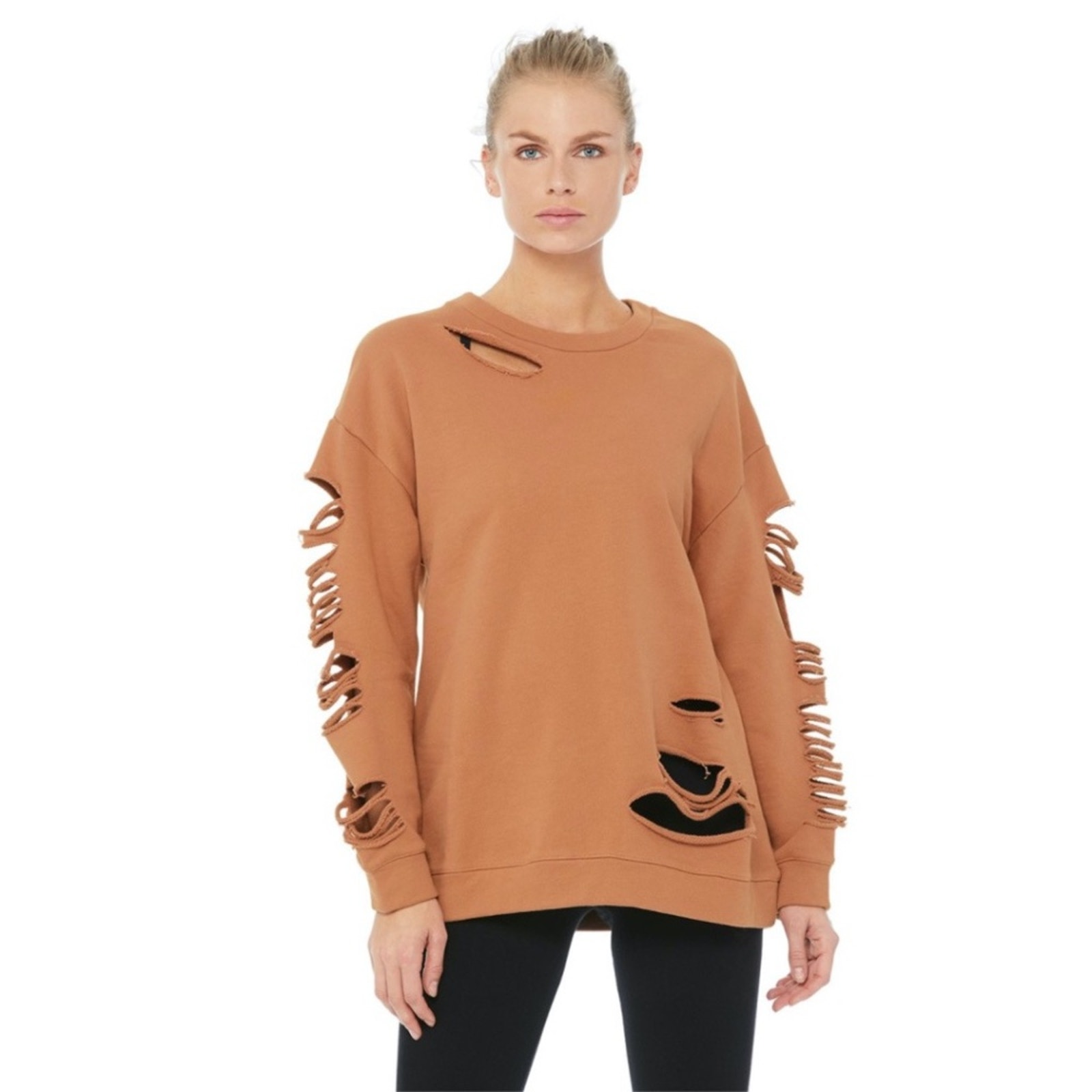 ALO Fade Long Sleeve Pullover Terry Sweatshirt In Henna NWT Womens Size Small