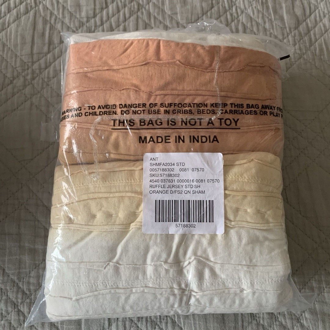 By Anthropologie Ruffle Jersey Standard 2 Pillow Shams Ombré Orange Textured New