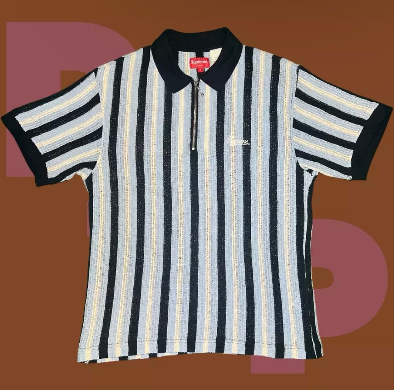 Supreme Open Knit Stripe Zip Polo (SS22) - $118
