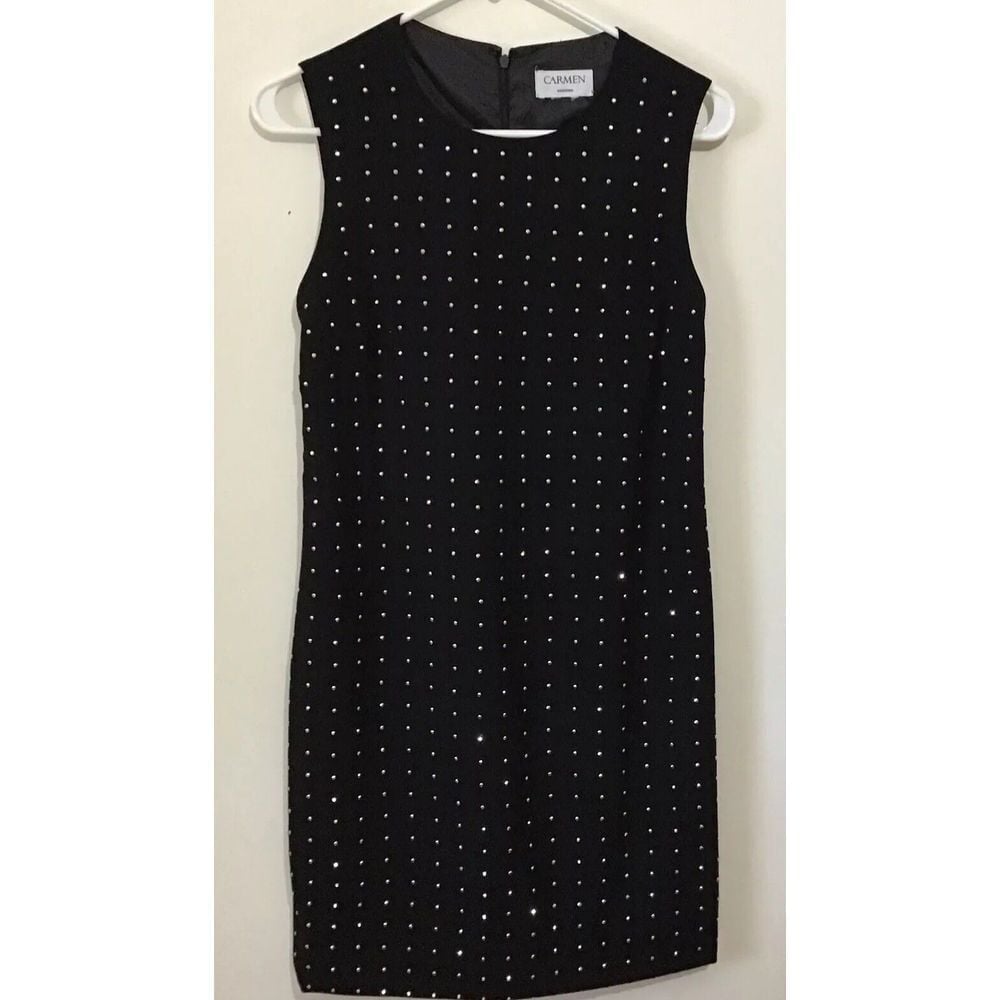 Carmen Marc Valvo studded black tank dress womens Ptp 15