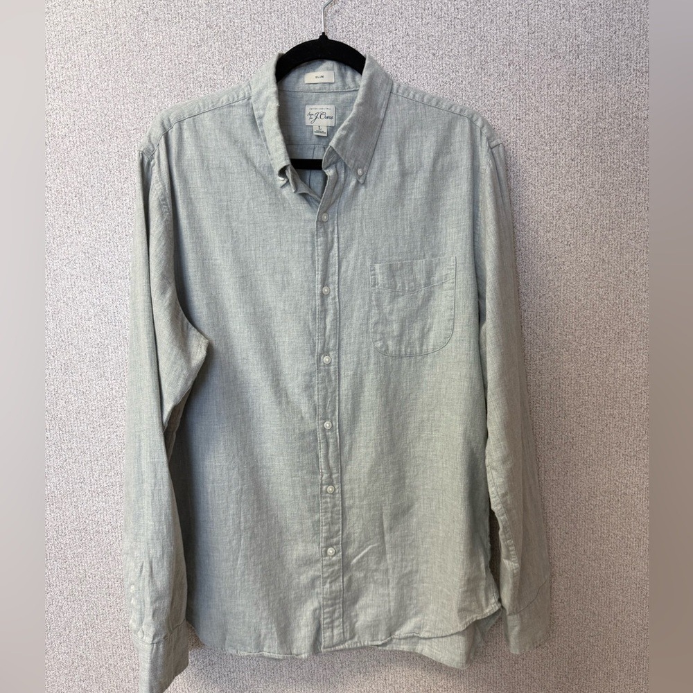 J.Crew Men Size Large Slim Fit Cotton Linen Twill Gray Button Down Shirt