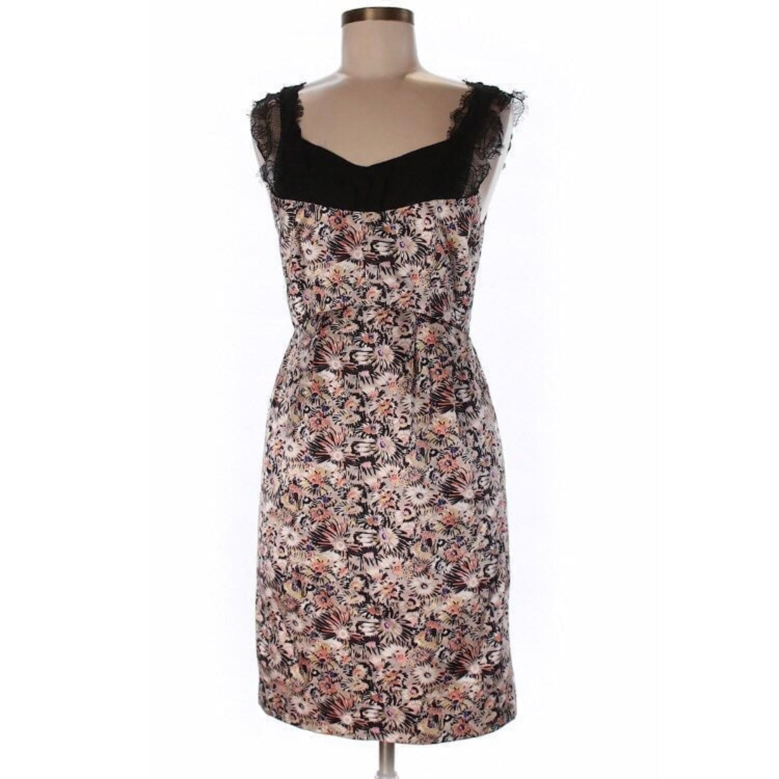 Twinkle Silk Sheath High Waist Lace A-Line Tan Floral Sleeveless Dress Size 2