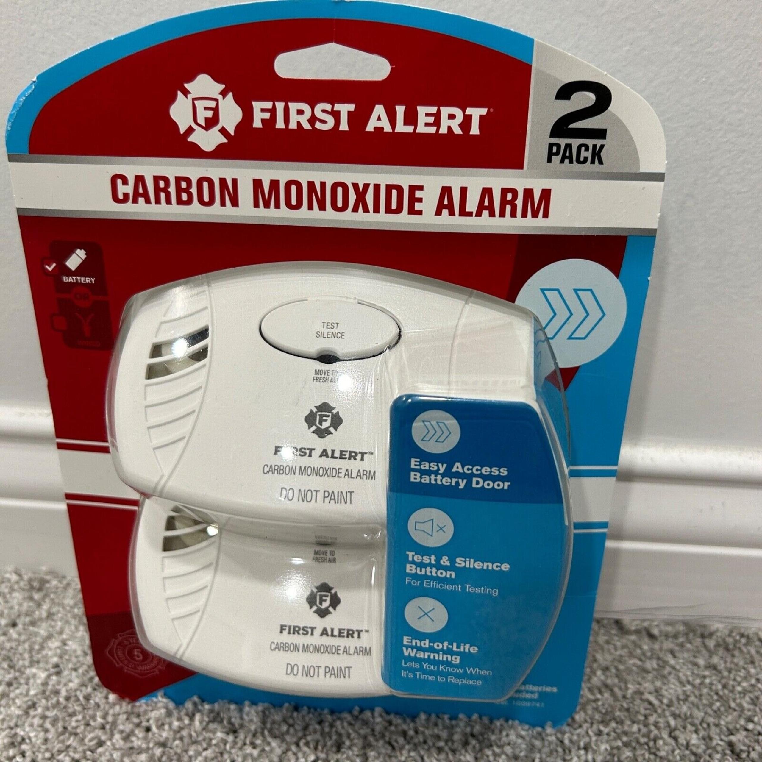 First Alert Carbon Monoxide Detector Alarm, 2-Pack, 9V Batteries included SEALED