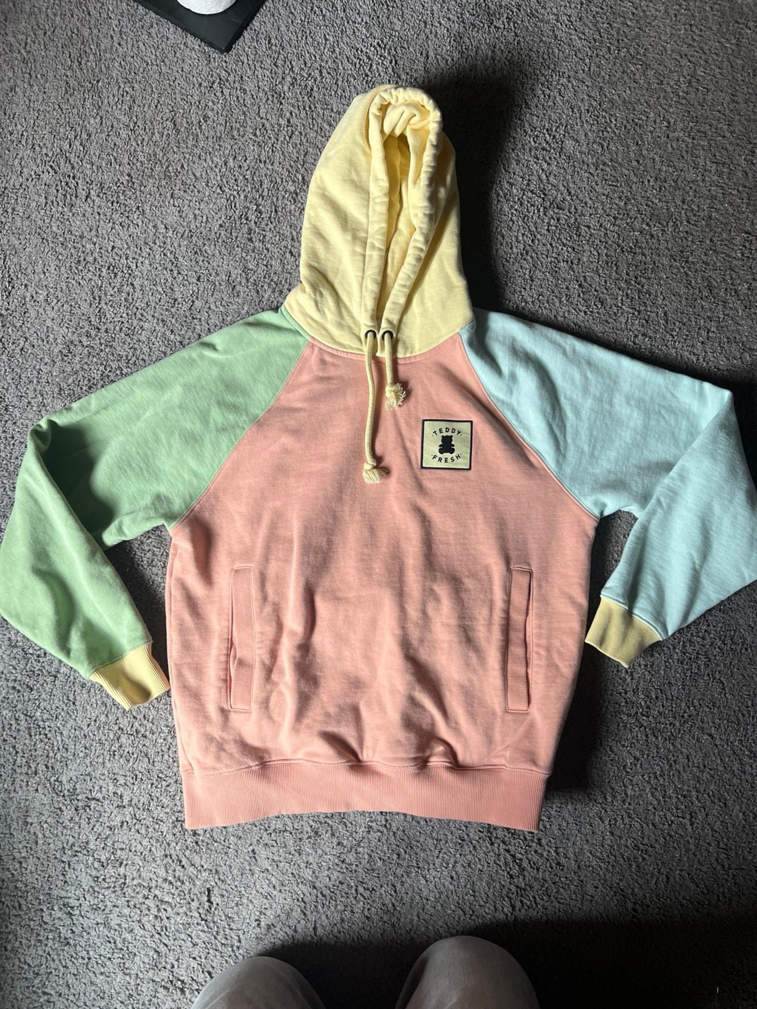 Teddy Fresh Women's Peach Green Long Sleeve Cotton Color-block Hoodie Size S