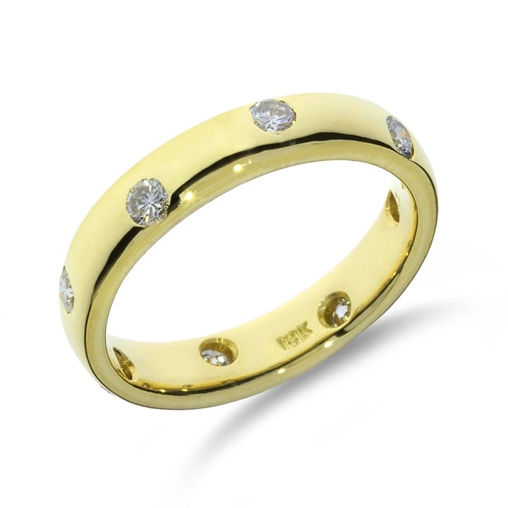 18K Yellow Gold .36ctw Natural Diamond Eternity Wedding, Stacking Ring GR-3014-P