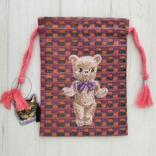 New Natalie Lete drawstring bag pouch bear