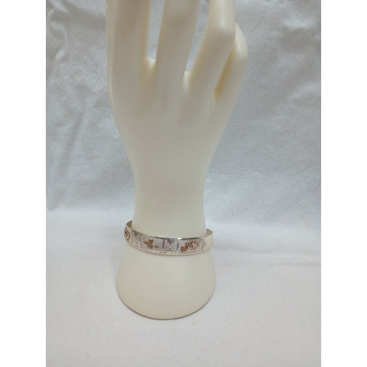Small Vintage 950 Silver & 18K Gold Peruvian Nazca Lines Glyph Cuff Bracelet
