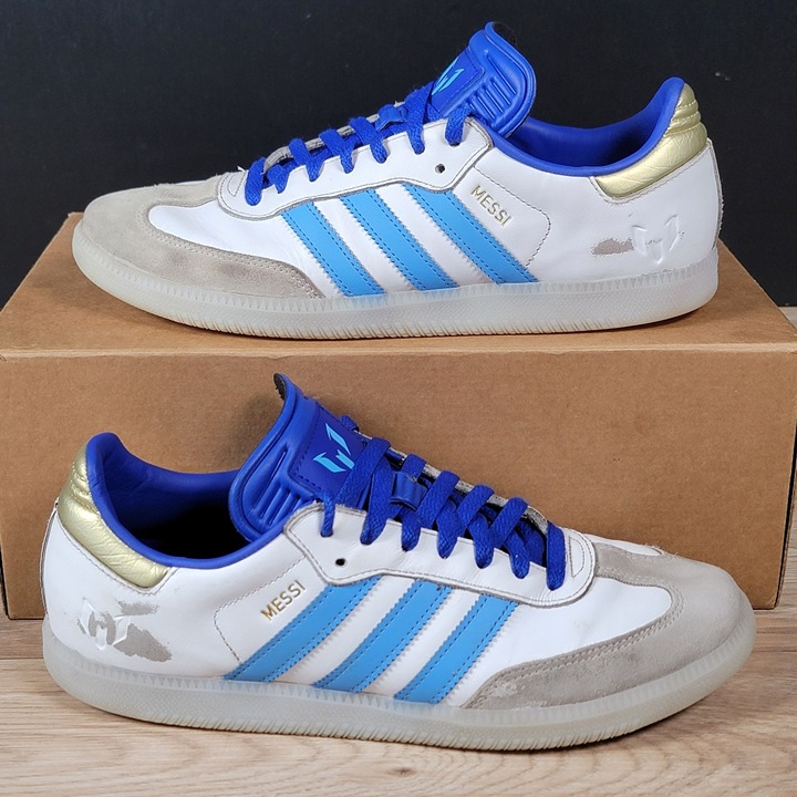 adidas x Lionel Messi Samba Shoes Mens Size 9.5 White Blue Indoor Soccer ID3550