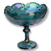Vintage Indiana Glass iridescent Peacock BlueGarland Pedestal Bowl
