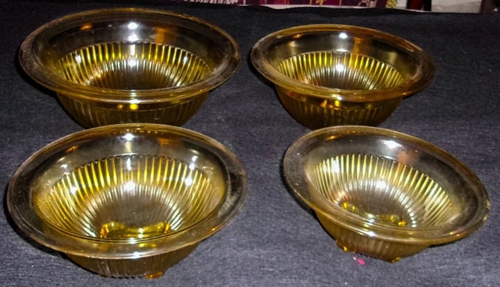 Set Of 4 - Federal Glass Co. 1960s Nested Yellow Ribbed Mixing Bowls