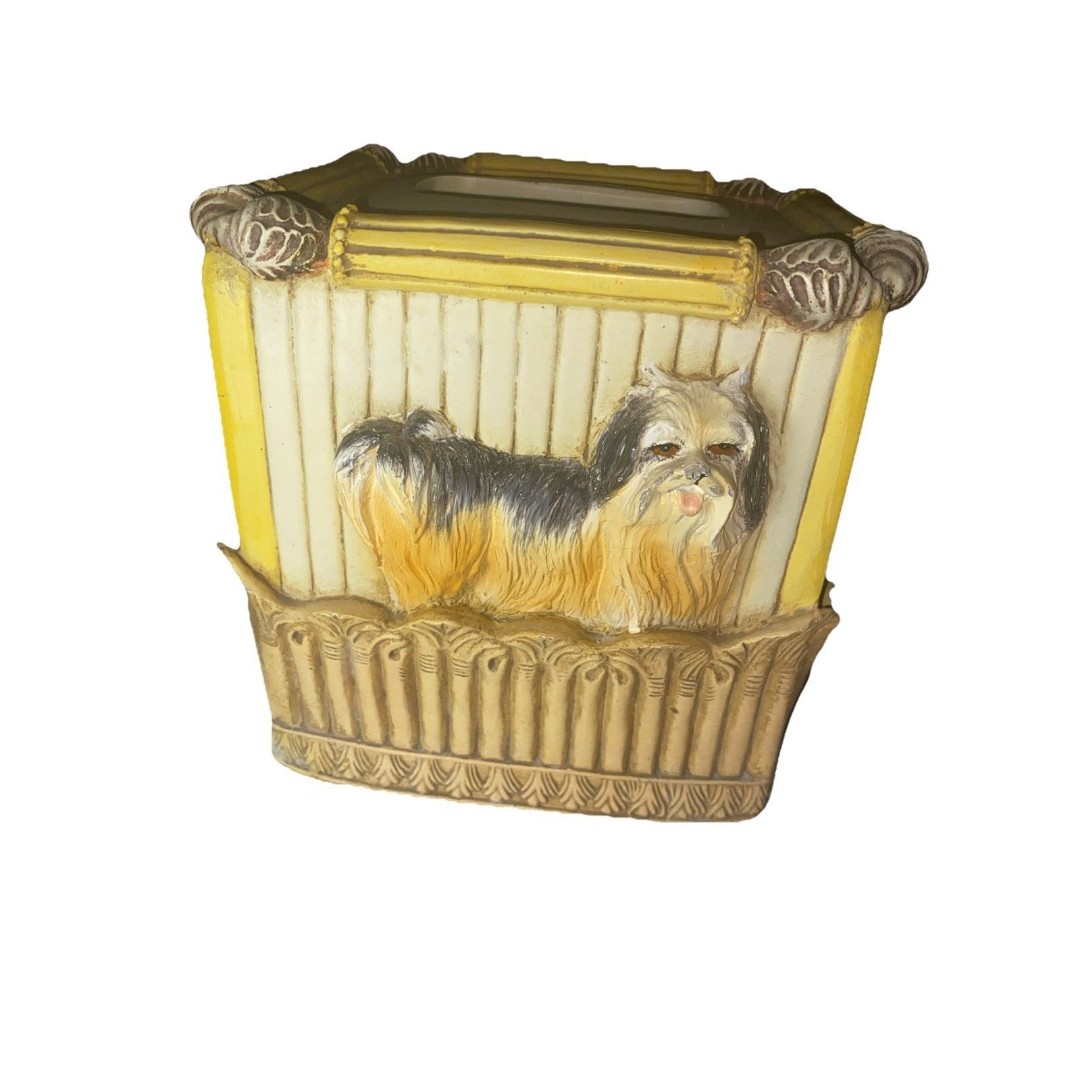 Heavy Resin Dogs Tissue Box Holder Cover Vintage 2000s 6 1/2 X 5 7/8
